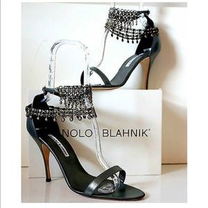 Manolo Blahnik Hourisan pewter chain link sandal